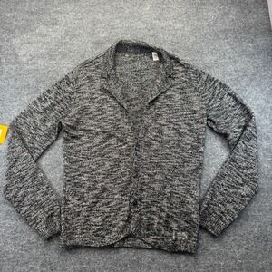 DIESEL Cardigan Sweater Mens L Marled Gray Black Wool Linen Knit Button Front